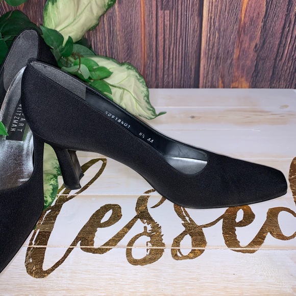 Stuart Weitzman Black Fabric Square Toe Heels - Picture 2 of 7
